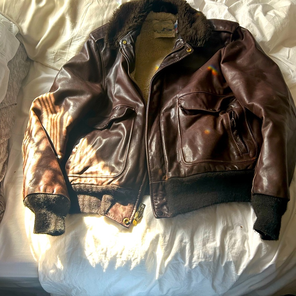 Vintage 70’s Britches leather and shearling bomber fighter pilot jacket